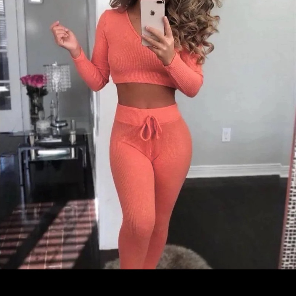 Two sets- shorts and pants with top for both- coral- FASHION NOVA WANDERLUST